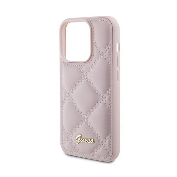 Guess GUHCP15LPSQSQSP Quilted Metal Logo tok iPhone 15 Pro - rózsaszín