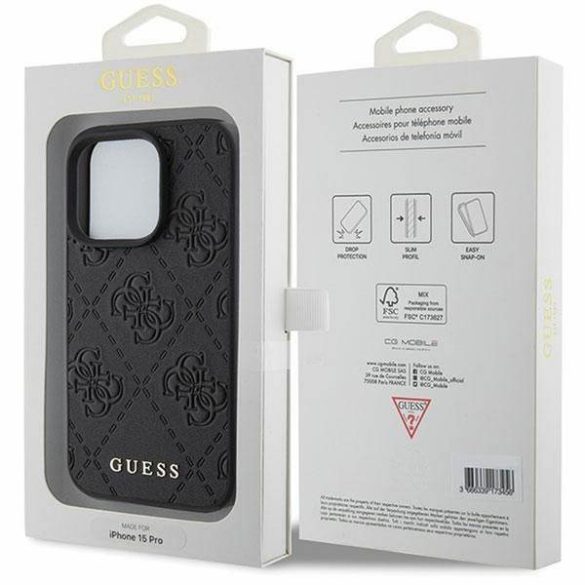 Eredeti előlap GUESS GUHCP15LP4EPMK iPhone 15 PRO (steppelt 4G Classic / fekete) tok