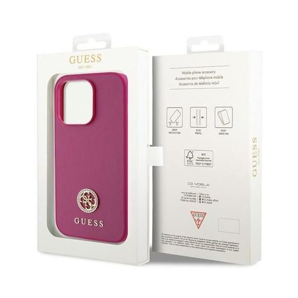 Guess GUHCP15LPS4DGPP Strass Metal Logo tok iPhone 15 Pro - rózsaszín