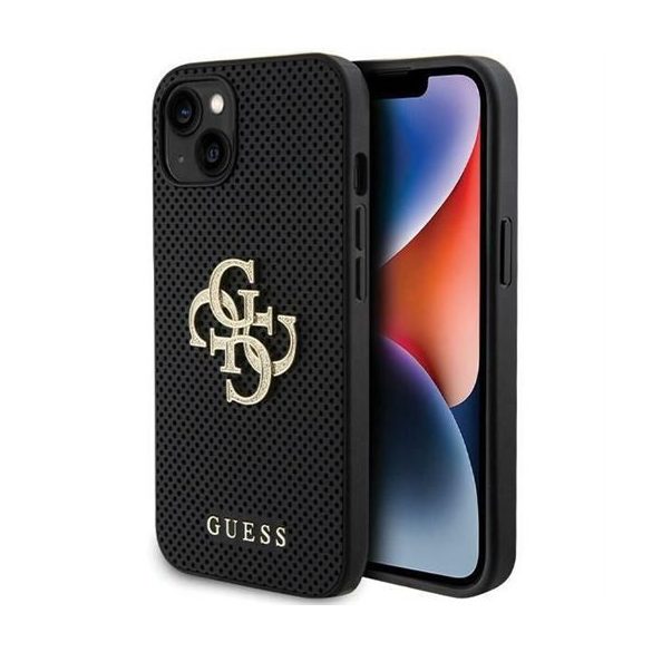 Guess GUHCP15SPSP4LGK Leather Perforated 4G Glitter Logo tok iPhone 13 / 14 / 15 - fekete