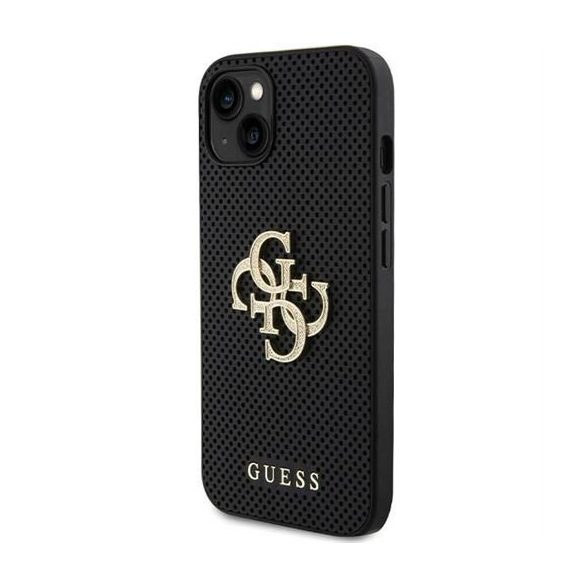 Guess GUHCP15SPSP4LGK Leather Perforated 4G Glitter Logo tok iPhone 13 / 14 / 15 - fekete