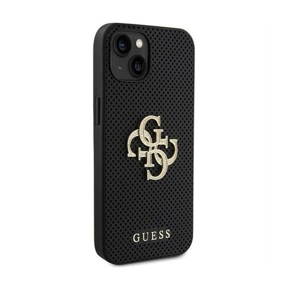 Guess GUHCP15SPSP4LGK Leather Perforated 4G Glitter Logo tok iPhone 13 / 14 / 15 - fekete