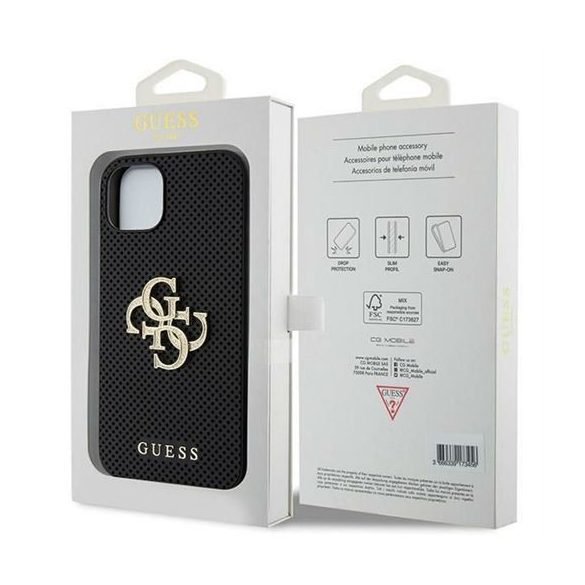 Guess GUHCP15SPSP4LGK Leather Perforated 4G Glitter Logo tok iPhone 13 / 14 / 15 - fekete