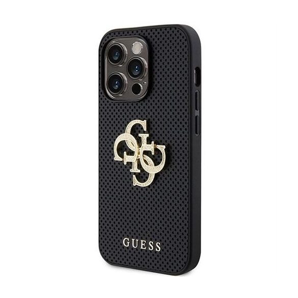 Guess GUHCP15LPSP4LGK Leather Perforated 4G Glitter Logo tok iPhone 15 Pro - fekete