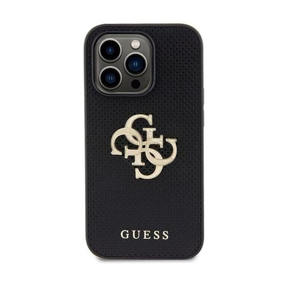 Guess GUHCP15LPSP4LGK Leather Perforated 4G Glitter Logo tok iPhone 15 Pro - fekete