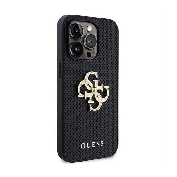 Guess GUHCP15LPSP4LGK Leather Perforated 4G Glitter Logo tok iPhone 15 Pro - fekete