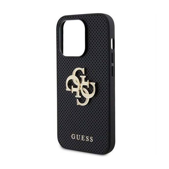 Guess GUHCP15LPSP4LGK Leather Perforated 4G Glitter Logo tok iPhone 15 Pro - fekete