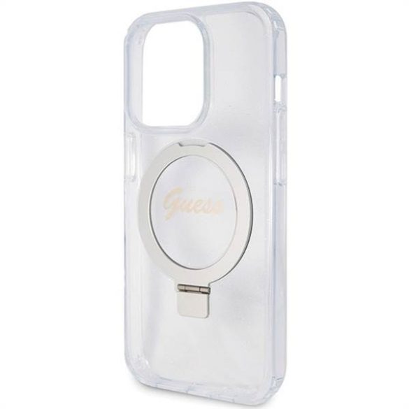 Eredeti előlap GUESS GUHMP15LHRSGSD iPhone 15 Pro (Magsafe / Glitter Script Logo / Ring stand / átlátszó) tok