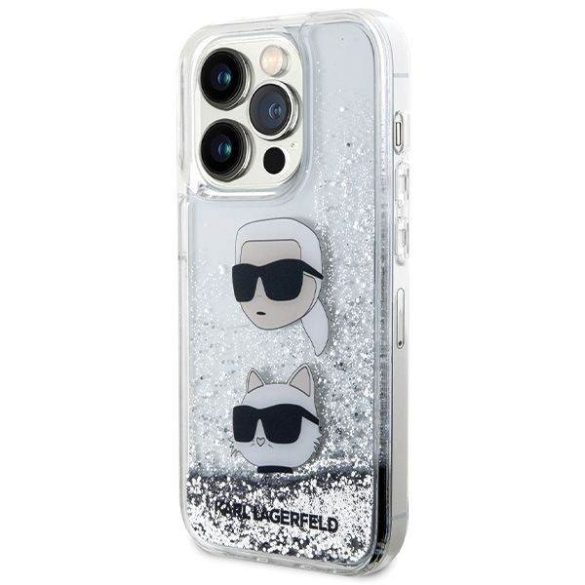 Eredeti előlap KARL LAGERFELD KLHCP14LLDHKCNS iPhone 14 Pro (Liquid Glitter KC / fehér) tok