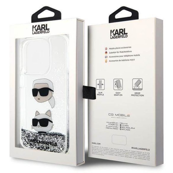 Eredeti előlap KARL LAGERFELD KLHCP14LLDHKCNS iPhone 14 Pro (Liquid Glitter KC / fehér) tok