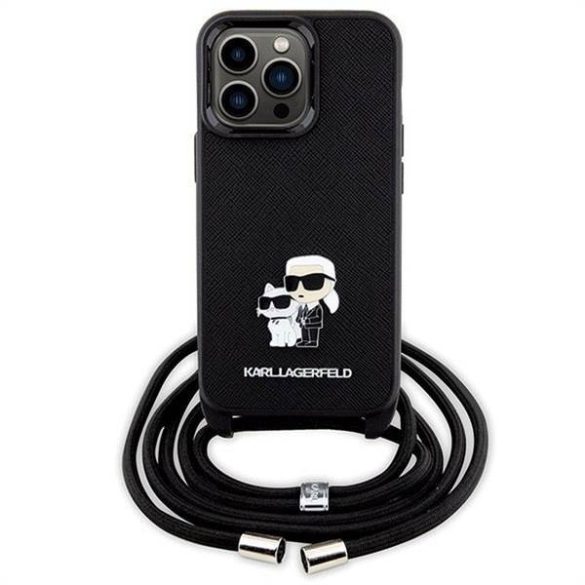 Eredeti előlap KARL LAGERFELD KLHCP13LSAKCPSK iPhone 13 Pro (Saffiano KC Metal PIN Crossbody / fekete) tok