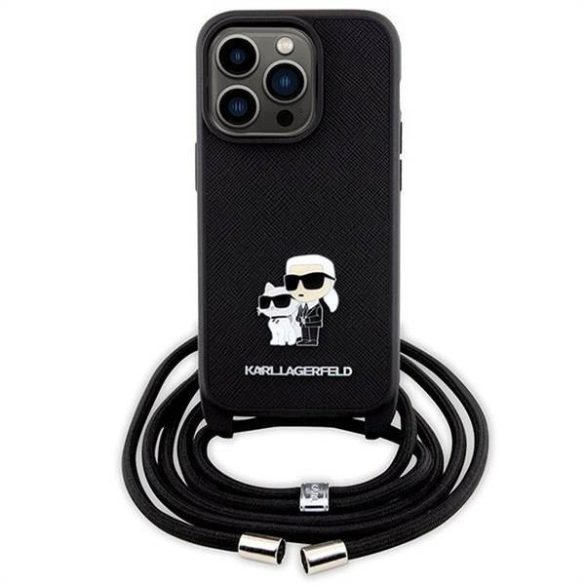 Eredeti előlap KARL LAGERFELD KLHCP14LSAKCPSK iPhone 14 Pro (Saffiano KC Metal PIN Crossbody / fekete) tok