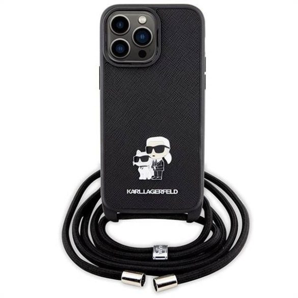 Eredeti előlap KARL LAGERFELD KLHCP14XSAKCPSK iPhone 14 Pro Max (Saffiano KC Metal PIN kereszt test / fekete) tok