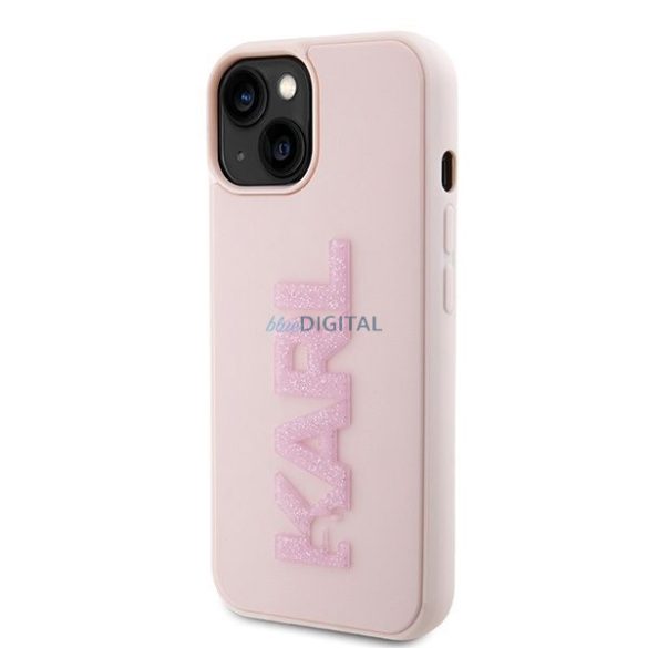 Eredeti előlap KARL LAGERFELD KLHCP15S3DMBKCP iPhone 15 (3D Logo Glitter / rózsaszín) tok