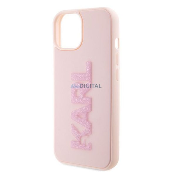 Eredeti előlap KARL LAGERFELD KLHCP15S3DMBKCP iPhone 15 (3D Logo Glitter / rózsaszín) tok