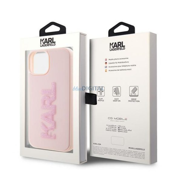Eredeti előlap KARL LAGERFELD KLHCP15S3DMBKCP iPhone 15 (3D Logo Glitter / rózsaszín) tok