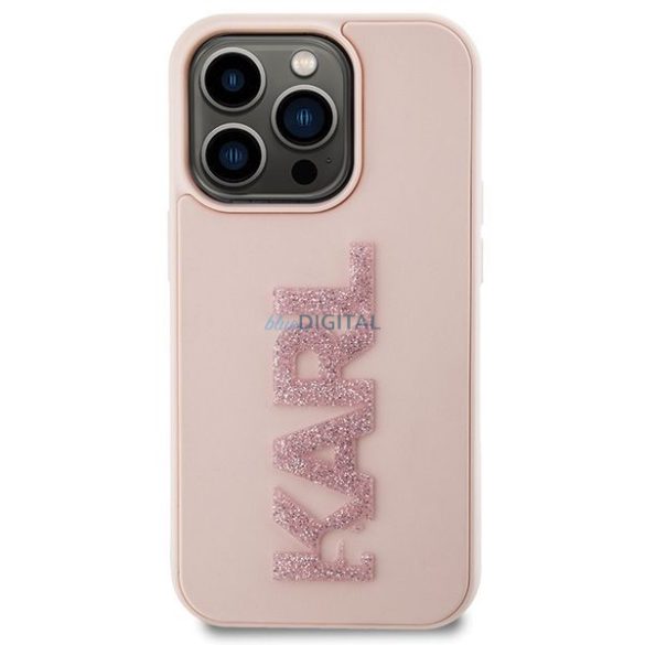 Eredeti előlap KARL LAGERFELD KLHCP15L3DMBKCP iPhone 15 PRO (3D Logo Glitter / rózsaszín) tok