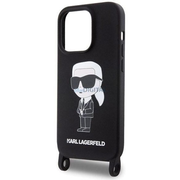 Karl Lagerfeld KLHCP15XSCBSKNK Silicone Ikonik Crossbody tok iPhone 15 Pro Max - fekete