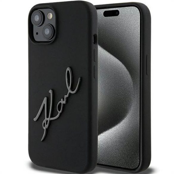 Eredeti előlap KARL LAGERFELD KLHCP15SSKSBMCK iPhone 15 (szilikon Karl Script Logo / fekete) tok