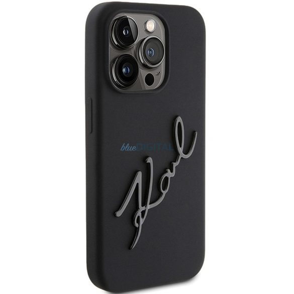 Eredeti előlap tok KARL LAGERFELD KLHCP15LSKSBMCK iPhone 15 Pro (szilikon Karl Script Logo / fekete)