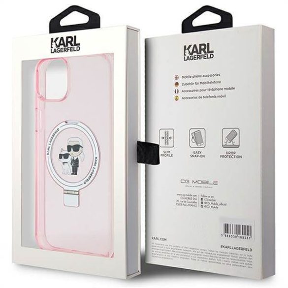 Eredeti előlap KARL LAGERFELD KLHMP15MHMRSKCP iPhone 15 Plus (Magsafe / Ringstand KC / rózsaszín) tok