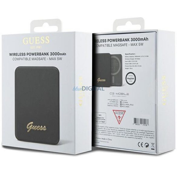 Power bank vezeték nélküli töltő GUESS GUPBM3ALGSGK 3000mAh 5W MagSafe / fekete