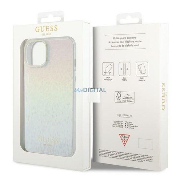 Eredeti előlap GUESS GUHCP15SHDECMI iPhone 15 (IML Faceted Mirror / diszkó irizáló) tok