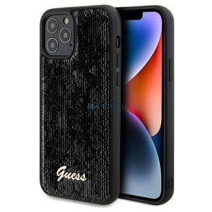 Eredeti előlap GUESS GUHCP12MPSFDGSK iPhone 12/12 Pro (Sequin Script Metal / fekete) tok