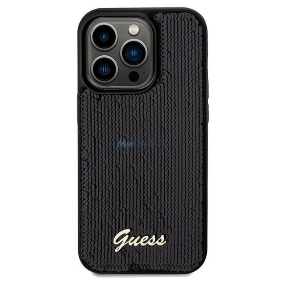 Eredeti előlap GUESS GUHCP14XPSFDGSK iPhone 14 Pro Max (Sequin Script Metal / fekete) tok