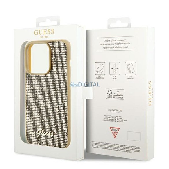 Eredeti előlap GUESS GUHCP14XPMSDGSD iPhone 14 Pro Max (Disco Script Metal / arany) tok