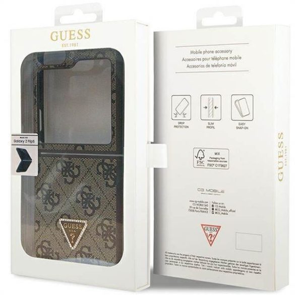 Eredeti előlap GUESS GUHCZF5P4TDPW Samsung Flip 5 (4G Triangle Strass / barna) tok