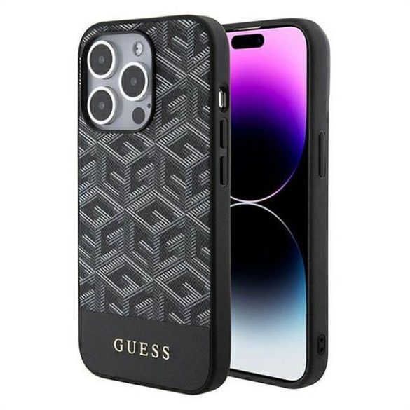 Eredeti előlap GUESS GUHMP15LHGCFSEK iPhone 15 PRO (Magsafe GCUBE Stripes / fekete) tok