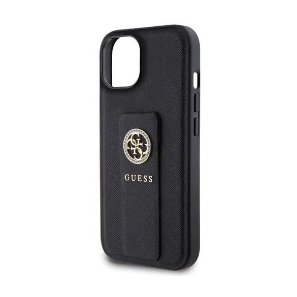 Guess GUHCP15SPGSSADK Grip Stand 4G Saffiano Strass tok iPhone 13 / 14 / 15 - fekete