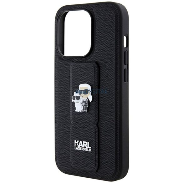 Eredeti előlap KARL LAGERFELD KLHCP13LGSAKCPK iPhone 13 Pro (Gripstand Saffiano KC PIN / fekete) tok