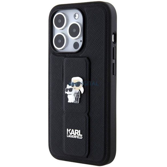 Eredeti előlap KARL LAGERFELD KLHCP13XGSAKCPK iPhone 13 Pro Max (Gripstand Saffiano KC PIN / fekete) tok
