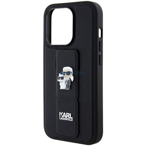 Eredeti előlap KARL LAGERFELD KLHCP14LGSAKCPK iPhone 14 Pro (Gripstand Saffiano KC PIN / fekete) tok