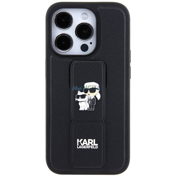 Eredeti előlap KARL LAGERFELD KLHCP14XGSAKCPK iPhone 14 Pro Max (Gripstand Saffiano KC PIN / fekete) tok