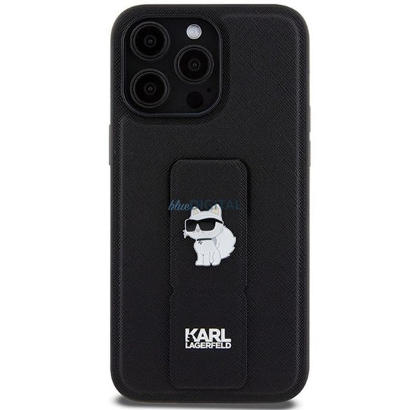 Eredeti előlap KARL LAGERFELD KLHCP13LGSACHPK iPhone 13 Pro (Gripstand Saffiano choupette PIN / fekete) tok