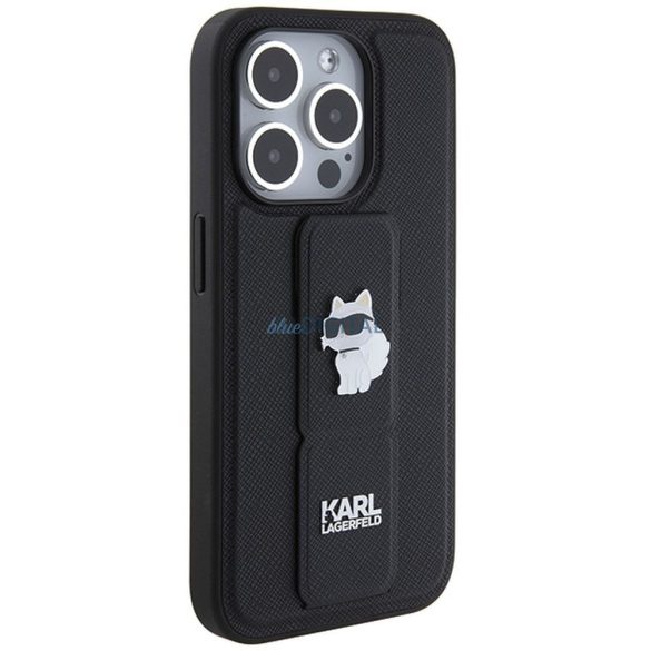 Eredeti előlap KARL LAGERFELD KLHCP14LGSACHPK iPhone 14 Pro (Gripstand Saffiano choupette PIN / fekete) tok