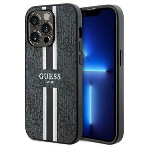 Eredeti előlap GUESS GUHMP15LP4RPSK iPhone 15 Pro (Magsafe 4G nyomtatott csíkok / fekete) tok