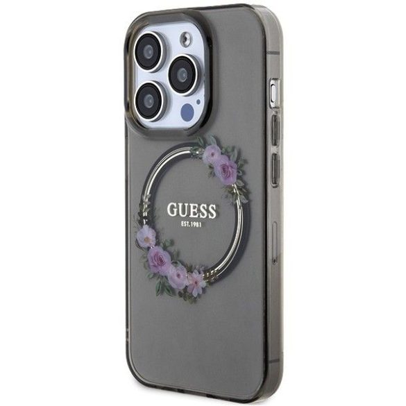 Eredeti tok GUESS GUHMP15LHFWFCK iPhone 15 Pro (Magsafe / Virágkoszorú / fekete)