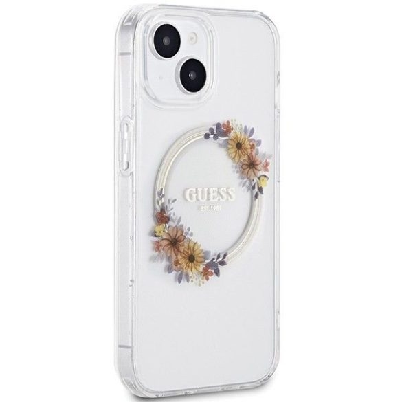 Eredeti tok GUESS GUHMP15SHFWFCT iPhone 15 (Magsafe / Virágkoszorú / átlátszó)