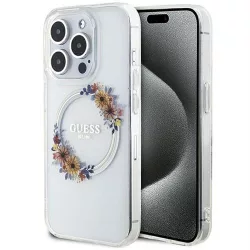   Eredeti tok GUESS GUHMP15LHFWFCT iPhone 15 Pro (Magsafe / Virágkoszorú / átlátszó)
