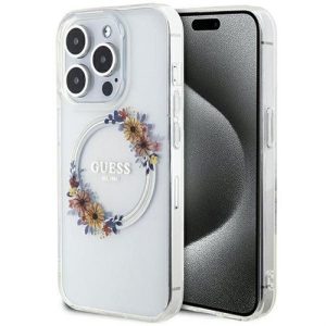 Eredeti tok GUESS GUHMP15LHFWFCT iPhone 15 Pro (Magsafe / Virágkoszorú / átlátszó)