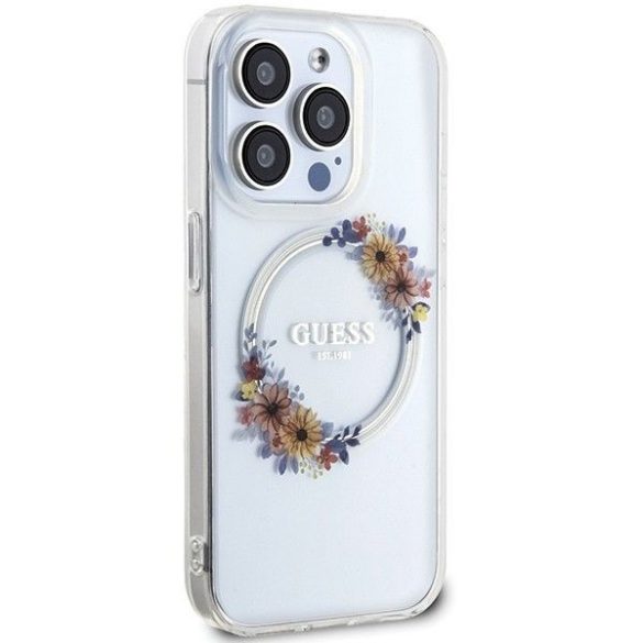 Eredeti tok GUESS GUHMP15XHFWFCT iPhone 15 Pro Max (Magsafe / Virágkoszorú / átlátszó)