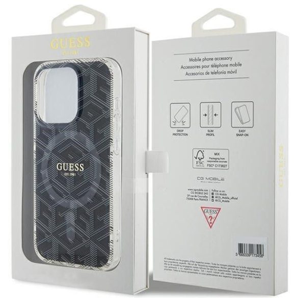 Eredeti tok GUESS GUHMP15LHGCUSTGK iPhone 15 Pro (Magsafe / IML GCUBE / fekete)