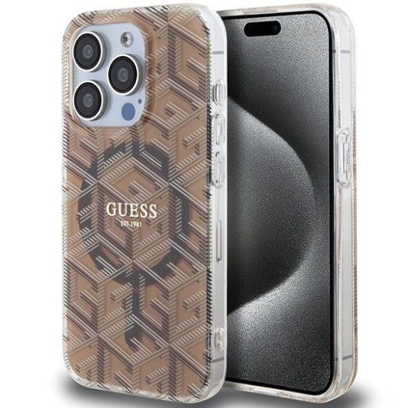 Eredeti tok GUESS GUHMP15LHGCUSTGW iPhone 15 Pro (Magsafe / IML GCUBE / barna)