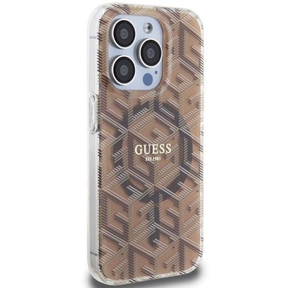 Eredeti tok GUESS GUHMP15LHGCUSTGW iPhone 15 Pro (Magsafe / IML GCUBE / barna)