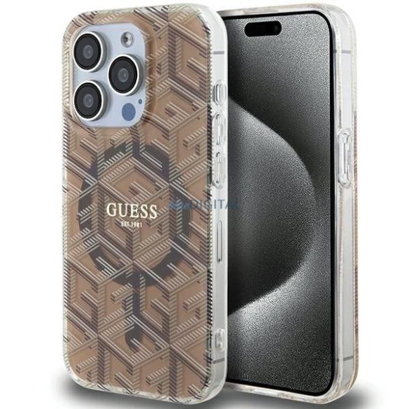 Eredeti tok GUESS GUHMP15XHGCUSTGW iPhone 15 Pro Max (Magsafe / IML GCUBE / barna)