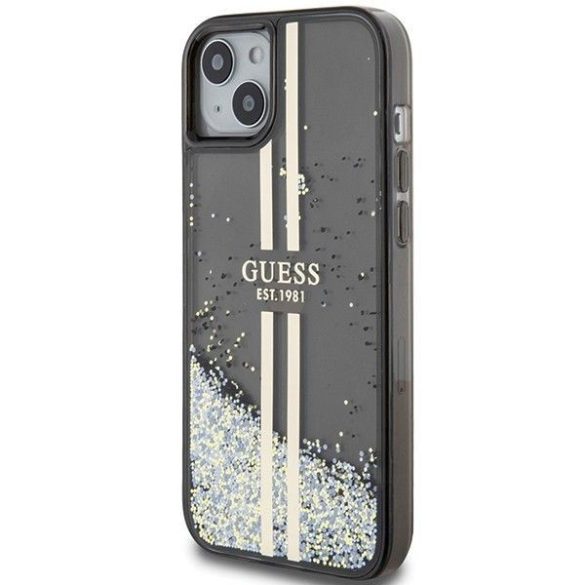 Eredeti tok GUESS GUHCP15SLFCSEGK iPhone 15 (folyékony Glitter arany Stripes / fekete)